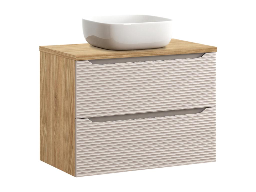 Ensemble meuble simple vasque 80cm et colonne Chicyla Beige et bois AYTC41581