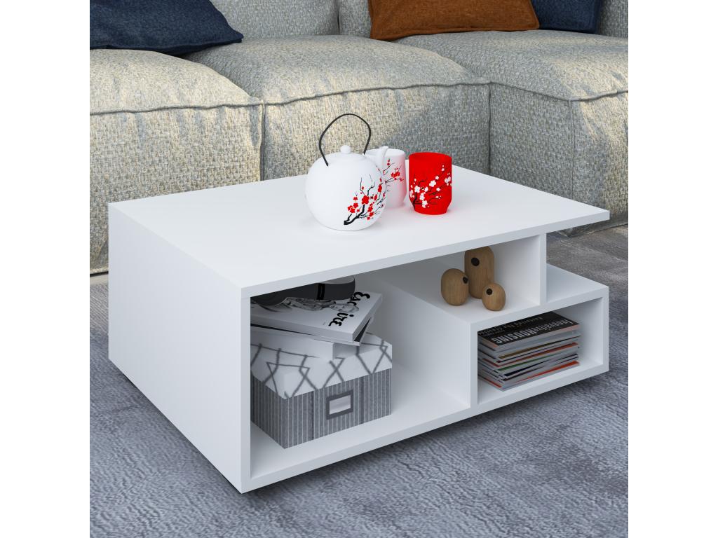 Table basse haute en bois Domopure Table de salon Table d'appoint Table de rangement Sulas Blanc LTGH26667