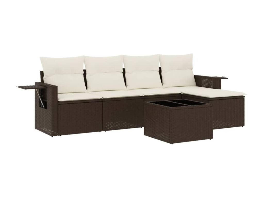 Salon de jardin avec coussins 6 pcs marron résine tressée DYLB90239