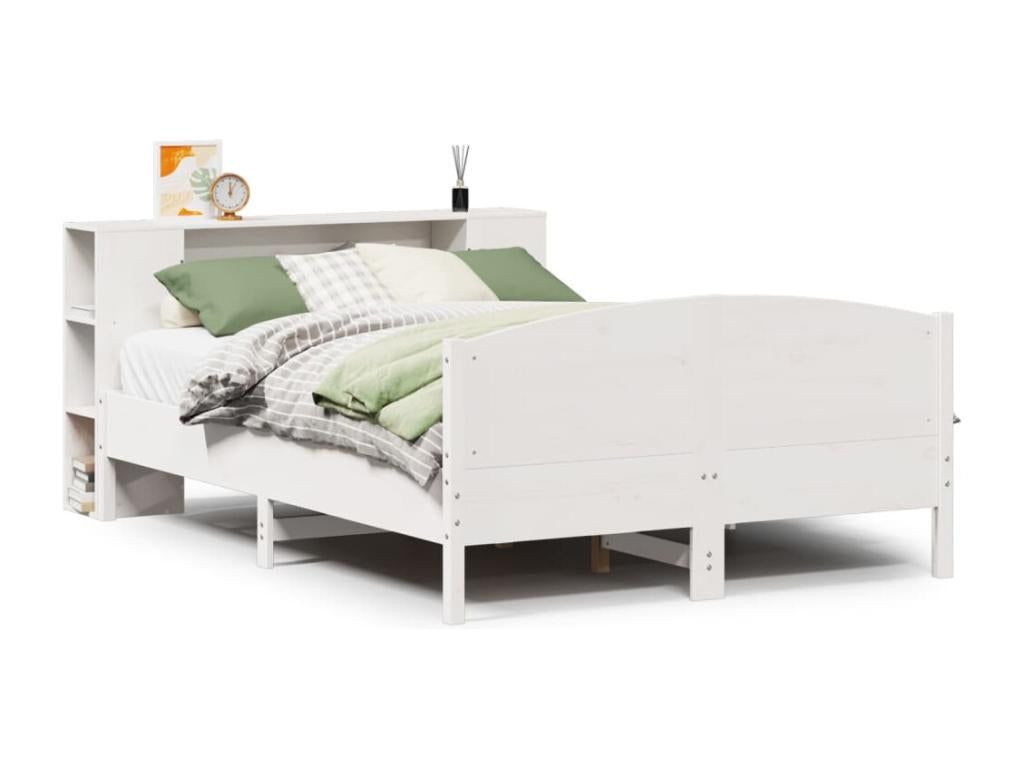 Lit bibliothèque sans matelas blanc 150x200 cm bois pin massif ECNP97142