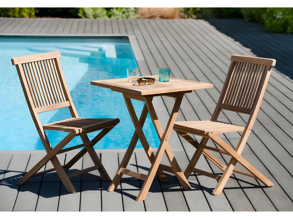 Chicyla - Table de jardin 2 personnes carrée pliante 60x60cm en bois Teck RMTN85652