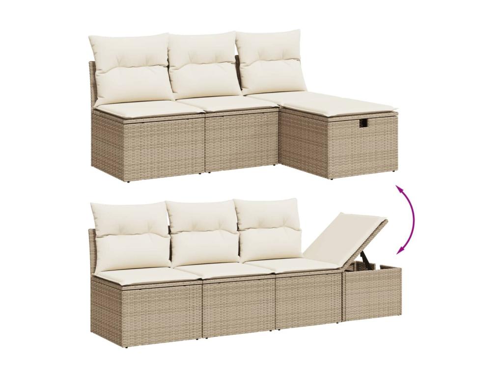 Salon de jardin avec coussins 8 pcs beige résine tressée MTFX05616