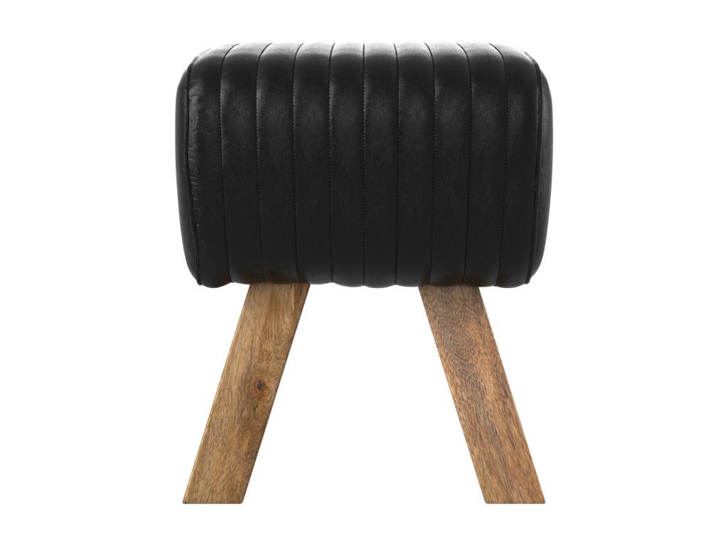 Tabouret en cuir noir et bois de manguier - Domopure XEJT34896