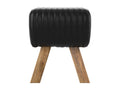 Tabouret en cuir noir et bois de manguier - Domopure XEJT34896