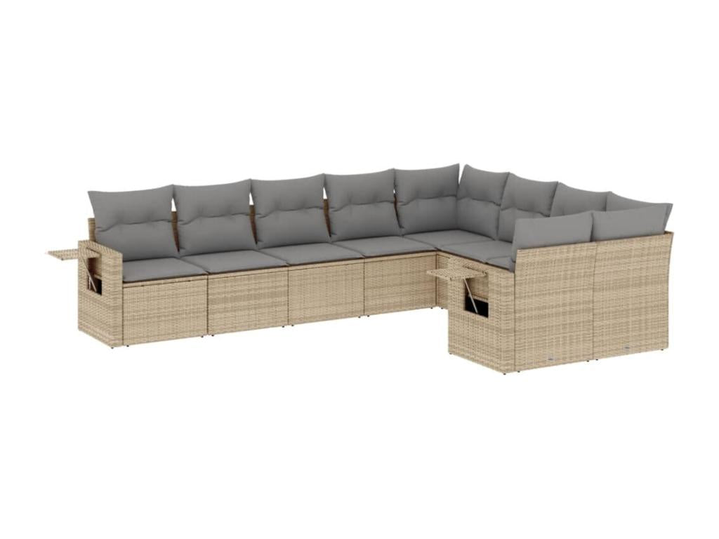 Salon de jardin avec coussins 9 pcs beige résine tressée XAUG74055
