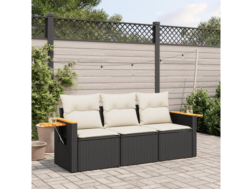 Salon de jardin 3 pièces avec coussins noir résine tressée KOYX25502