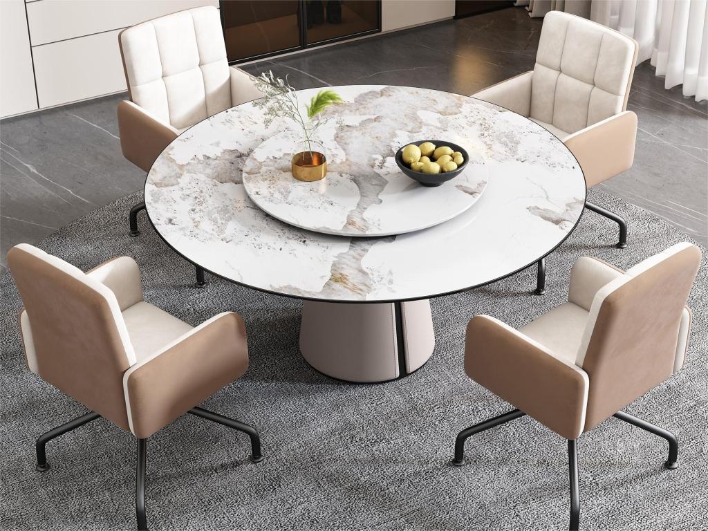 Lot de 4 Chaises pivotantes rembourrées en velours avec accoudoirs - structure carrée - Beige ZKAG64104