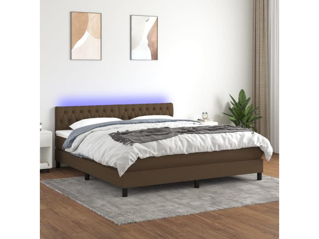 Sommier à Chicyla de lit matelas et LED Marron foncé 160x200 cm HQTQ69351
