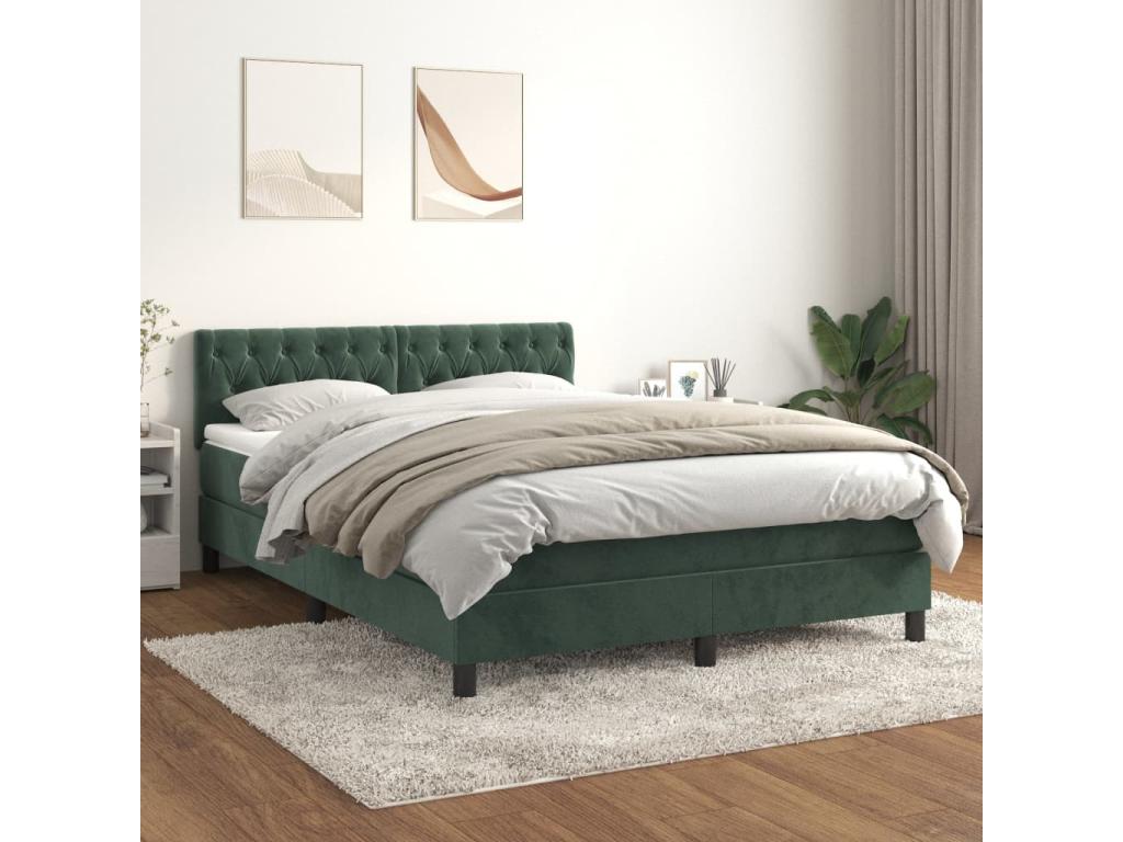 Sommier à Domopure de lit et matelas Vert foncé 140x190 Velours AXRM55766