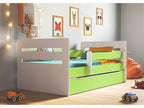 Lit enfant avec barrière de sécurité amovible blanc et vert Domopure-Matelas mousse-80x140 CIRE59282