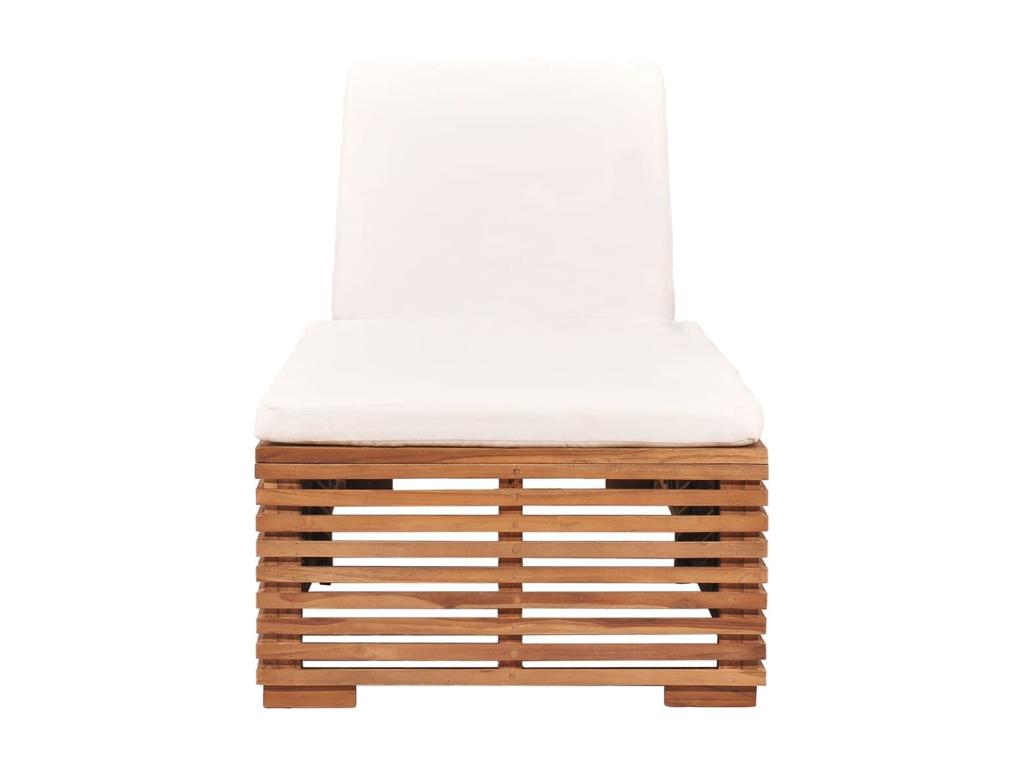 Chaise longue avec coussin crème Bois de teck solide TBLB91234