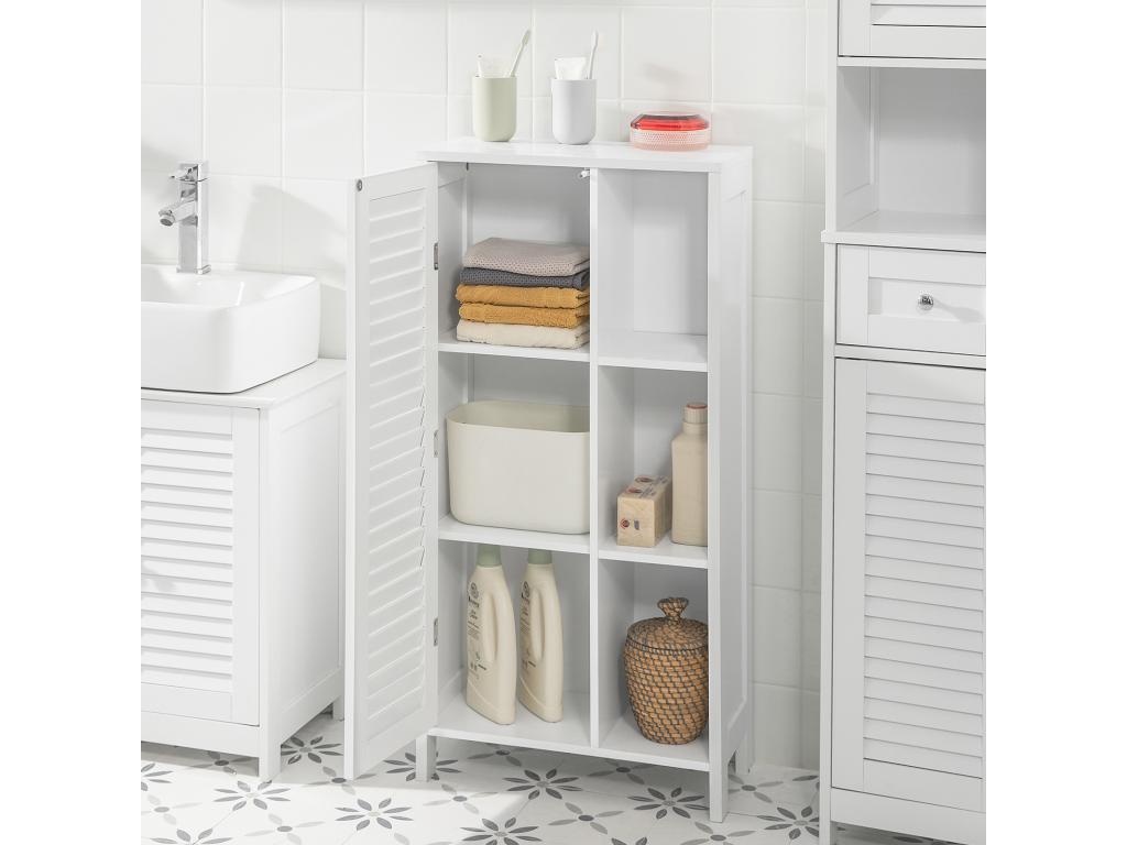 Meuble Bas Meuble Colonne Placard De Rangement Armoire Avec 1 Porte Et 3 Étagères Blanc BZr39-w EKGU57292