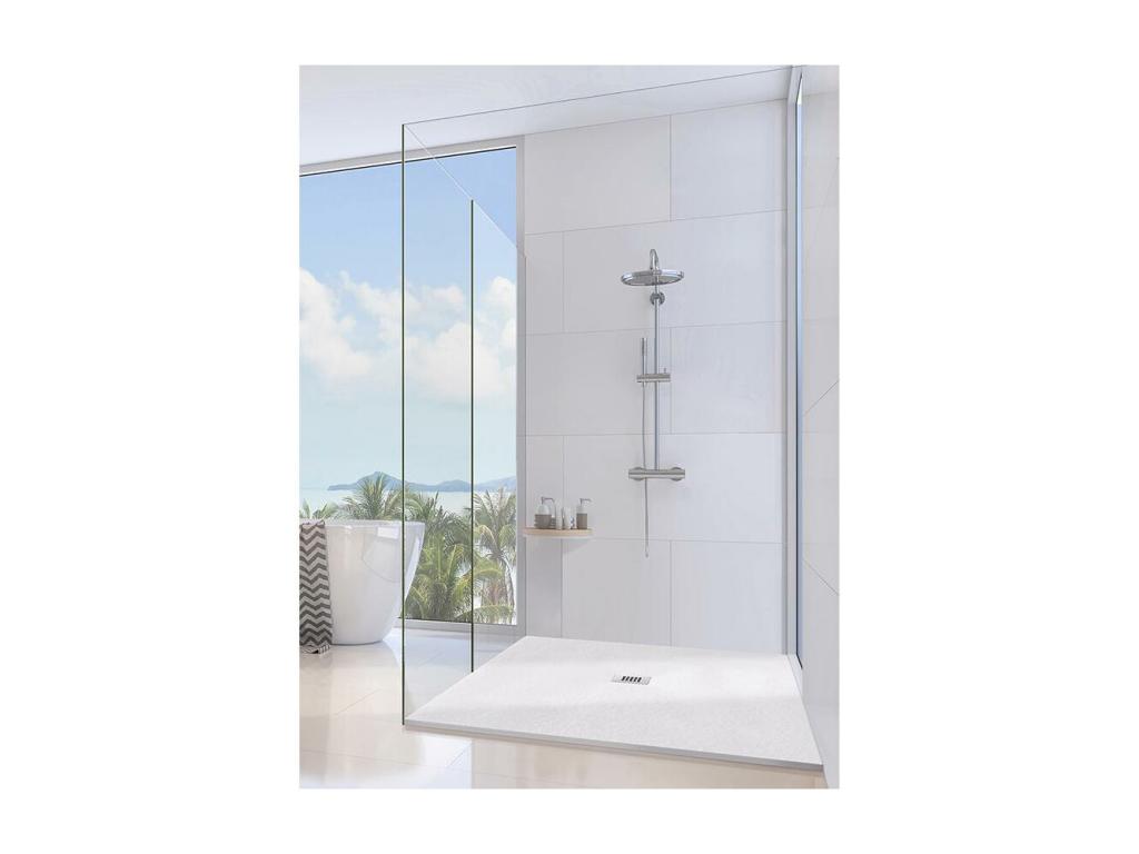 Receveur de Douche 85x120 cm Chicyla Slim Blanc en Résine Synthétique et Poudre de Marbre Avec Drain Libre VVYU87785