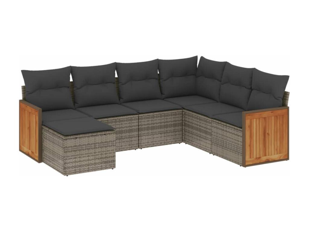 Salon de jardin avec coussins 7 pcs gris résine tressée PDUZ48261