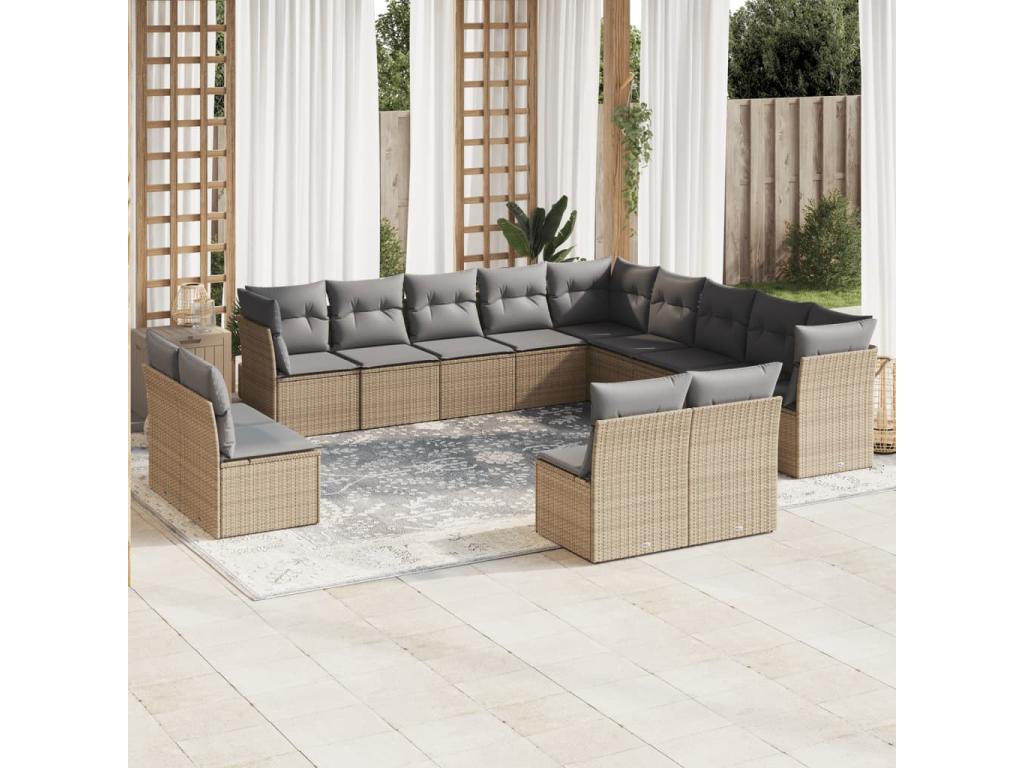 Salon de jardin avec coussins 13 pcs beige résine tressée EDCZ84780