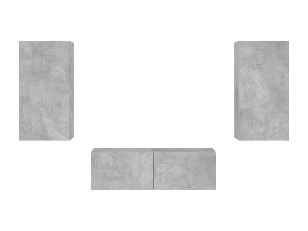 Meuble TV mural 3 pièces avec Domopureères LED gris béton IZQR26942