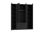 Armoire 4 portes avec miroirs et 3 tiroirs - 200 cm - noir- Domopure GBBI84210