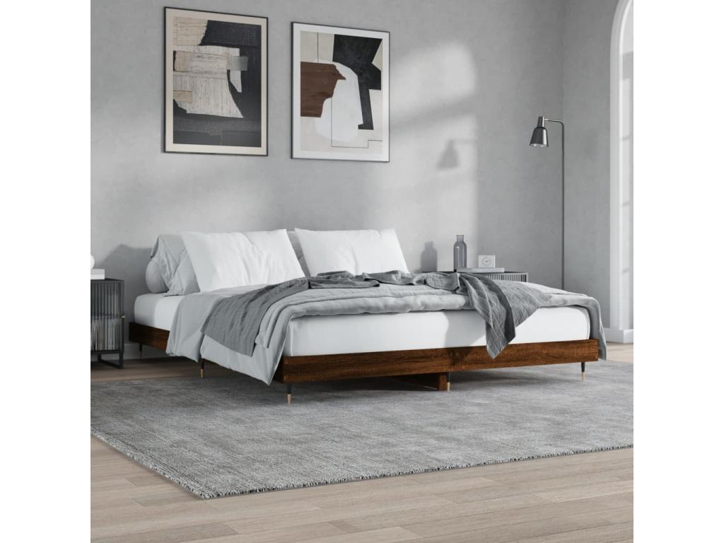 Cadre de lit chêne marron 180x200 cm bois d'ingénierie SBYU29648