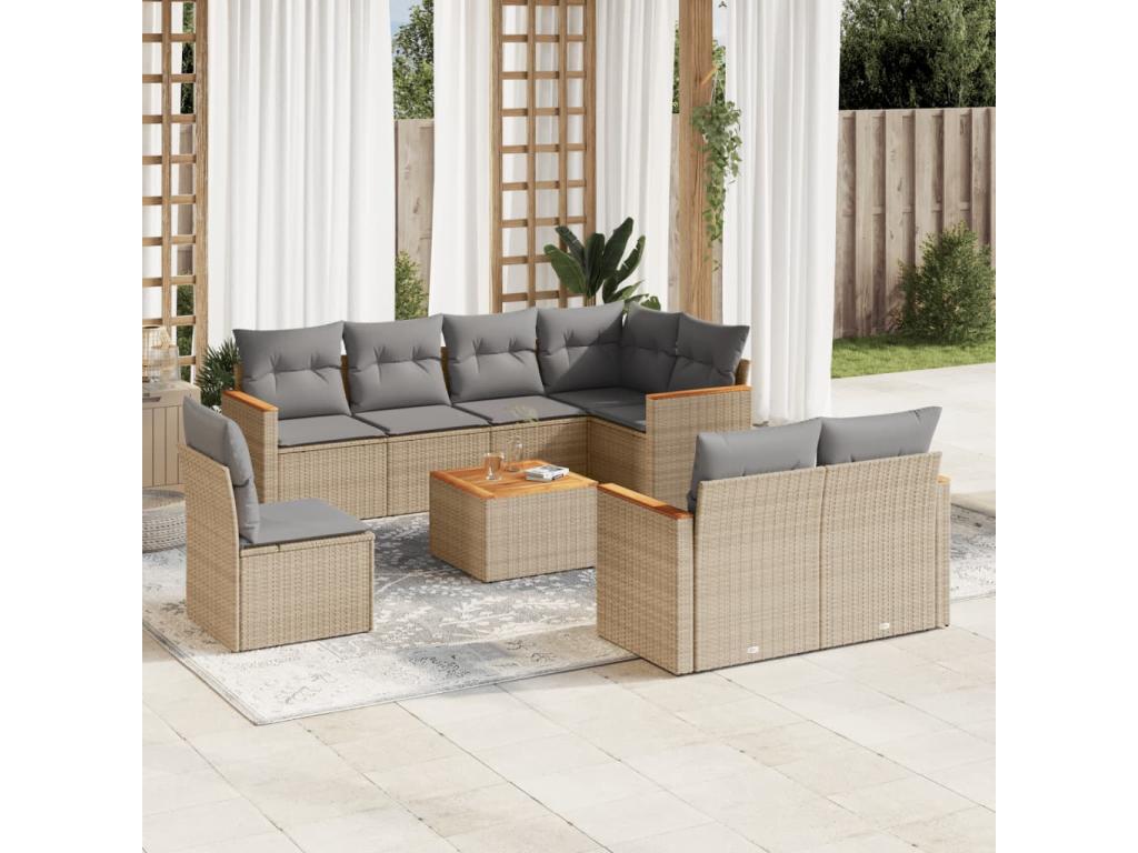 Salon de jardin avec coussins 9 pcs beige résine tressée JHQR30049