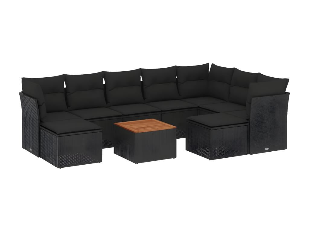 Salon de jardin 10 pcs avec coussins noir résine tressée XHFO76720