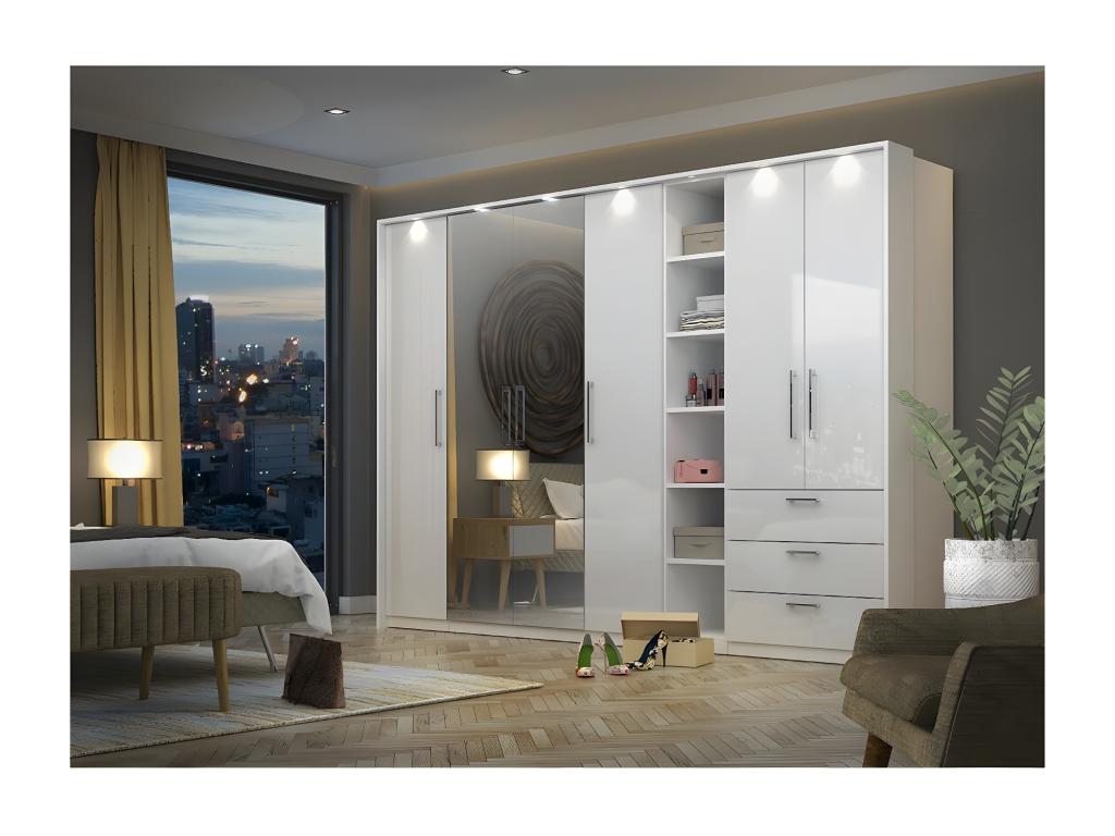 Armoire 2 portes pour dressing collection Domopure coloris blanc avec LED et pack 3 étagères inclus. FCON68722