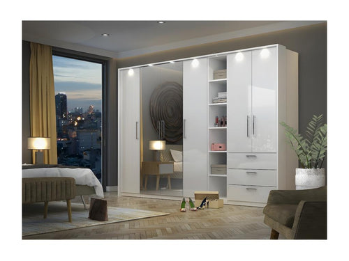 Armoire 2 portes pour dressing collection Domopure coloris blanc avec LED et pack 3 étagères inclus. FCON68722