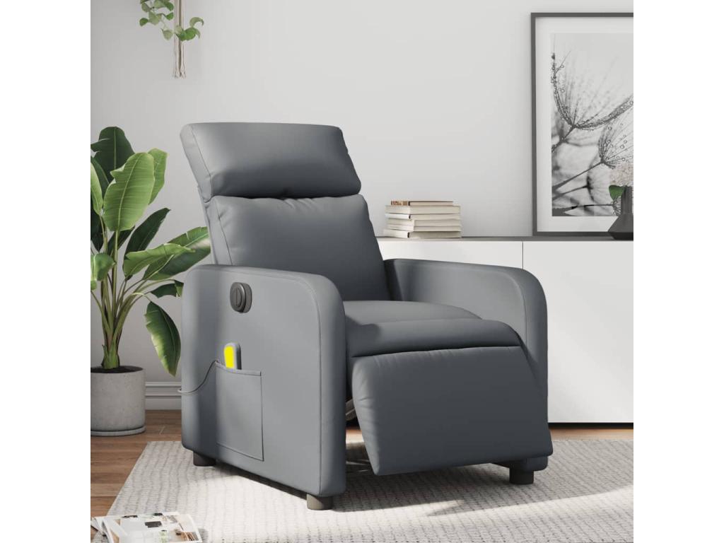 Fauteuil massant inclinable électrique gris similicuir EZQC38308
