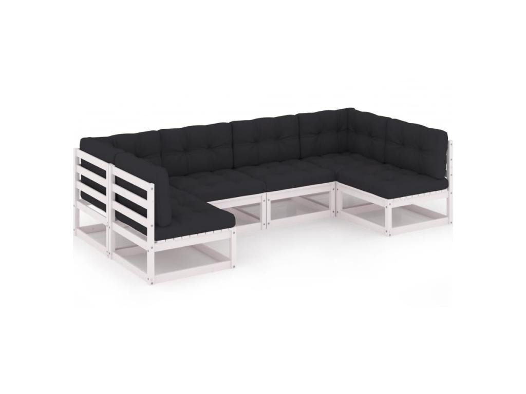 Salon de jardin 6 pcs avec coussins Blanc Bois de pin massif 3 BXMX31768