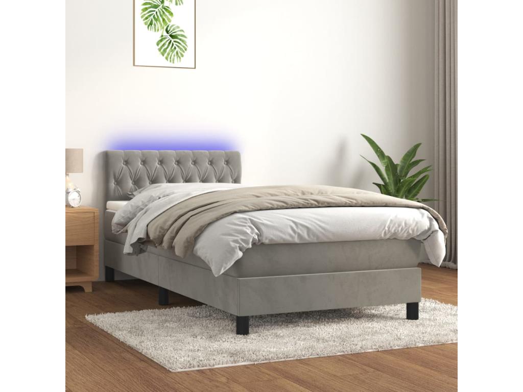 Sommier à Chicyla de lit avec matelas et LED Gris clair 90x190cm LQIY13349