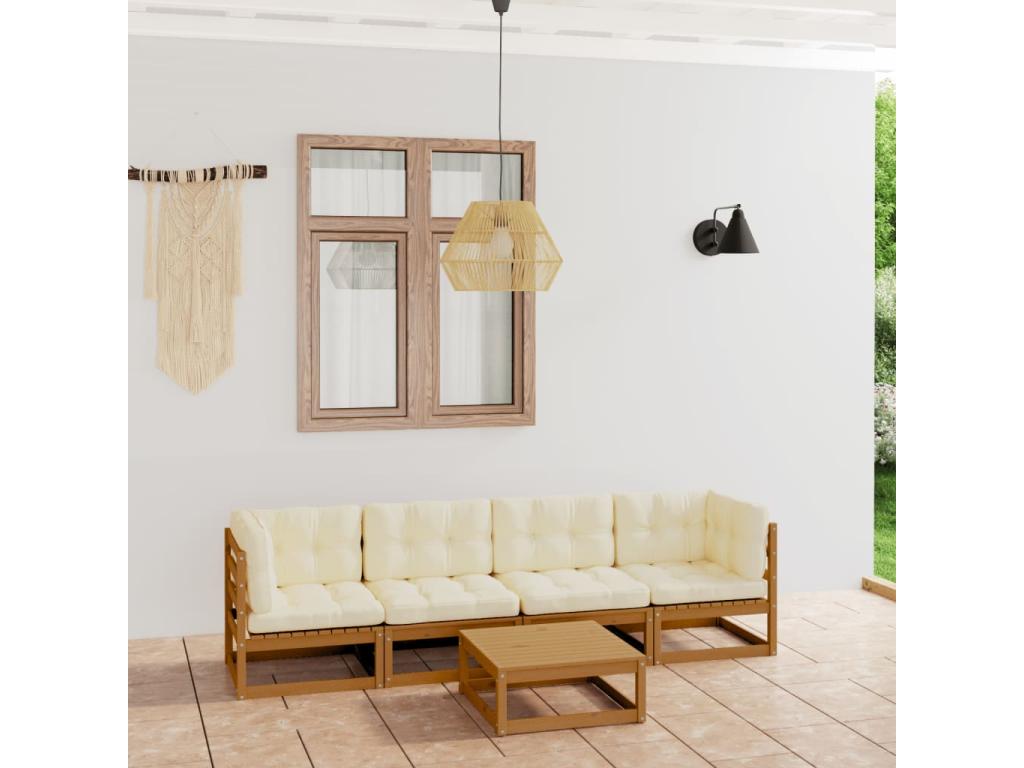 Salon de jardin 5 pcs avec coussins Bois de pin massif TVNU76989
