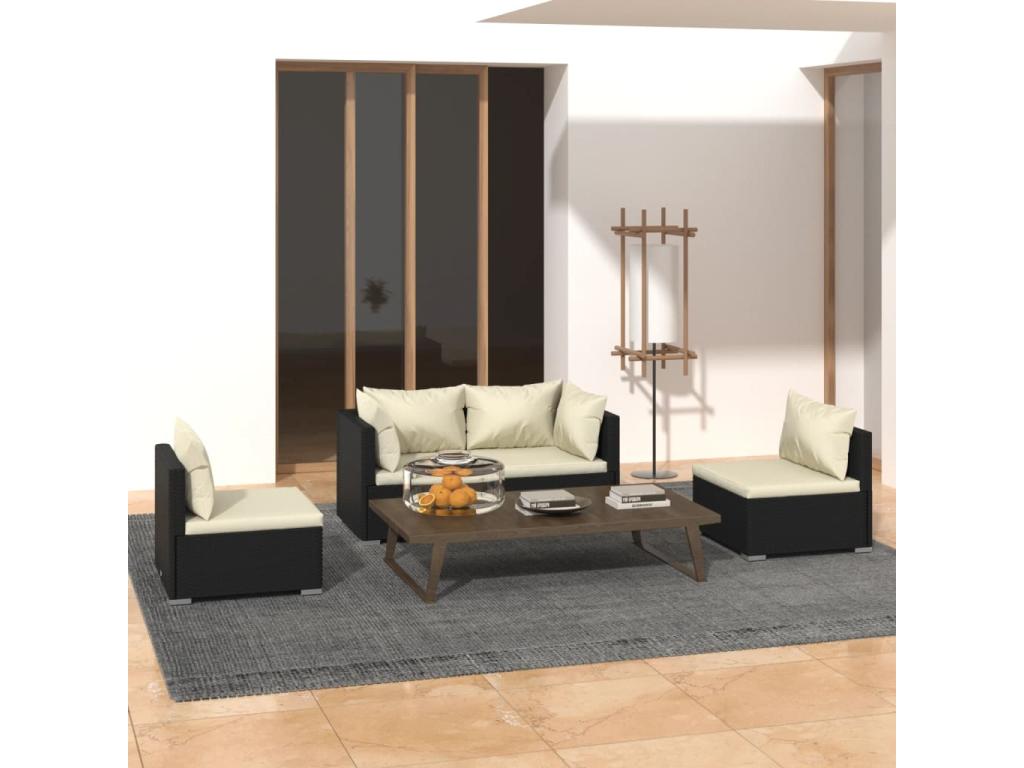 Salon de jardin 4 pcs avec coussins Résine tressée Noir KUHO89757