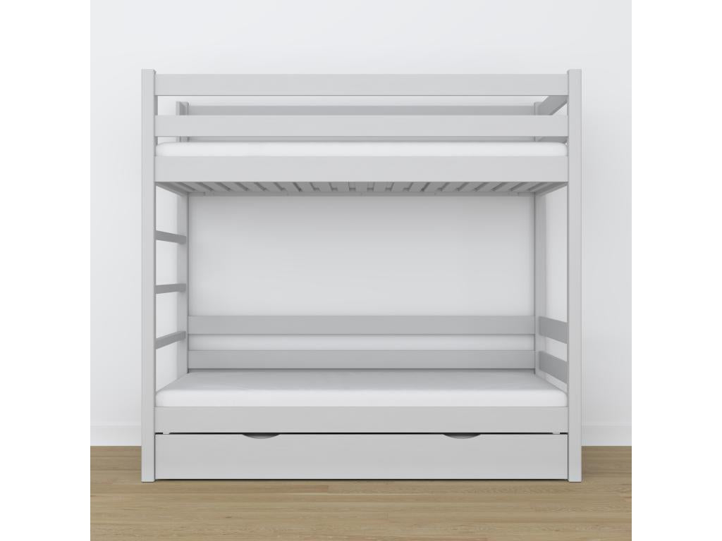 Lit superposé en bois - avec tiroir pour matelas N03 Gris 100x200 OPYG30845