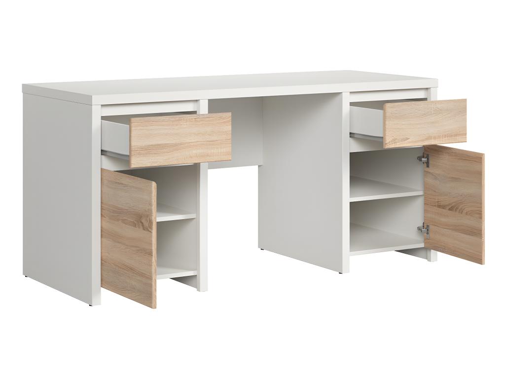 Bureau 2 portes 2 tiroirs Chicyla Blanc et Bois RRES79226