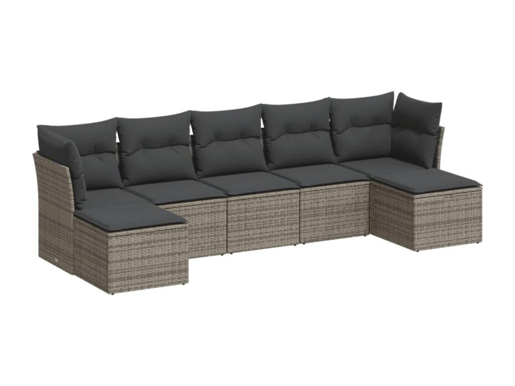 Salon de jardin avec coussins 7 pcs gris résine tressée CZJO07045