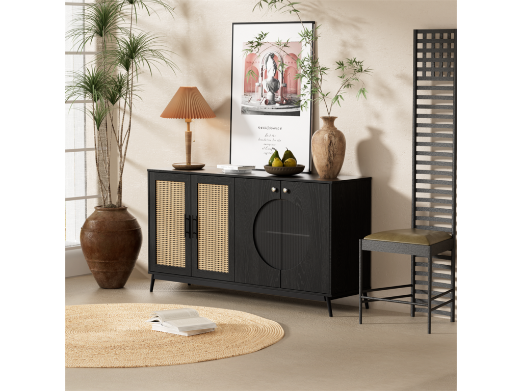 Panneau latéral de porte en verre de rotin porte semi - circulaire meubles de rangement de haute qualité JQRL97153