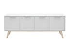Chicyla - Meuble TV 4 Portes Scandinave MDF et Pin Massif Naturel et Blanc ODVO94525