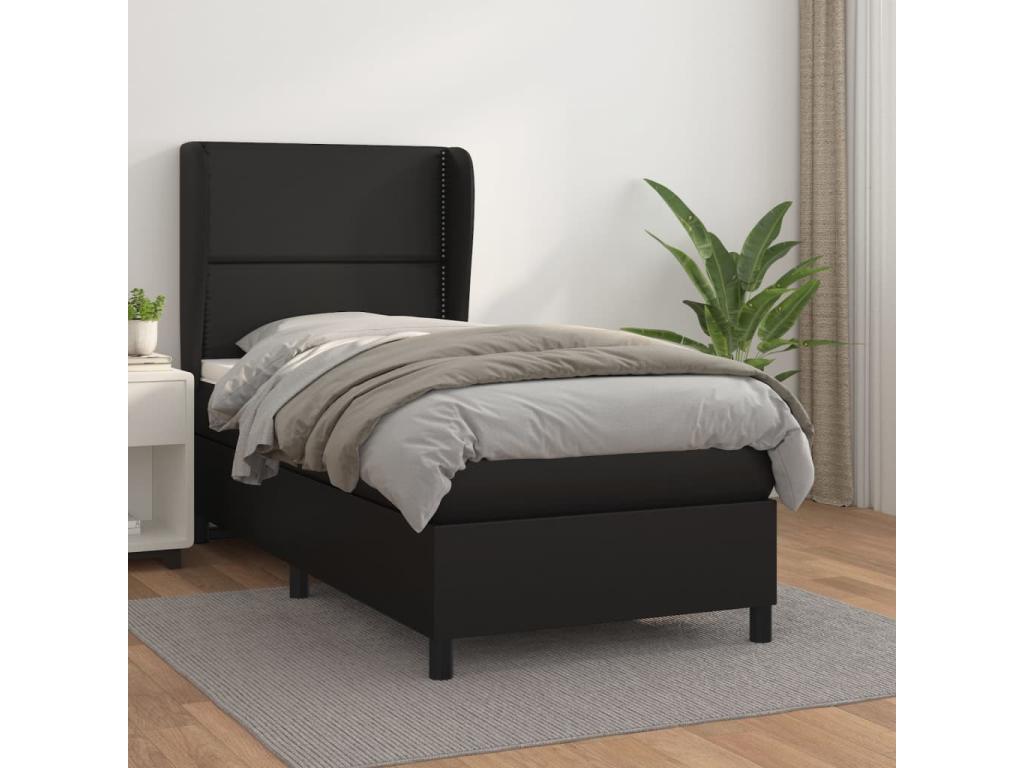 Lit à sommier tapissier avec matelas Noir 80x200cm Similicuir EASP34063