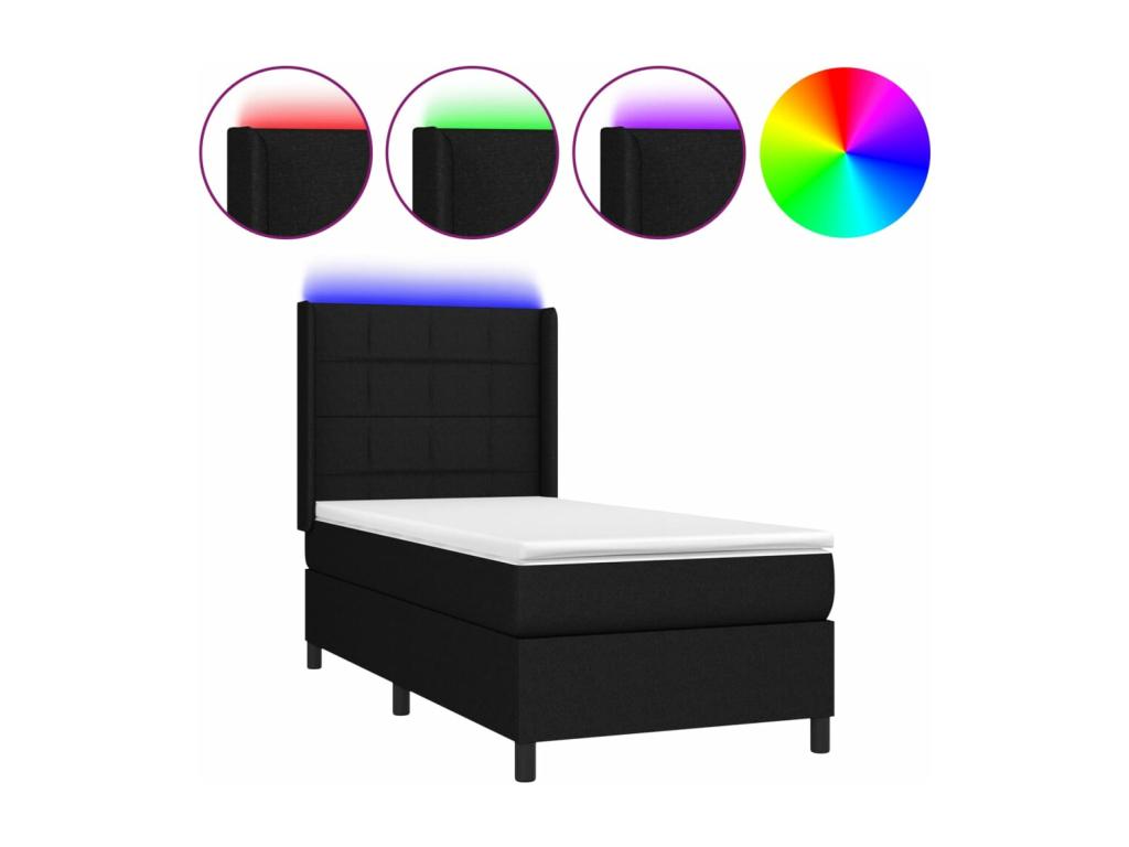 Sommier à Domopure de lit matelas LED Noir 90x190 Tissu FISL18256
