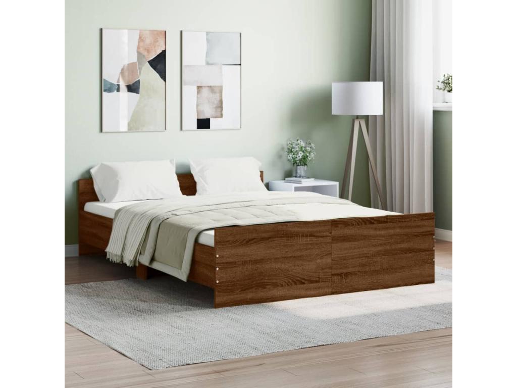 Cadre de lit tête de lit et pied de lit chêne brun 135x190 cm PHXN63882