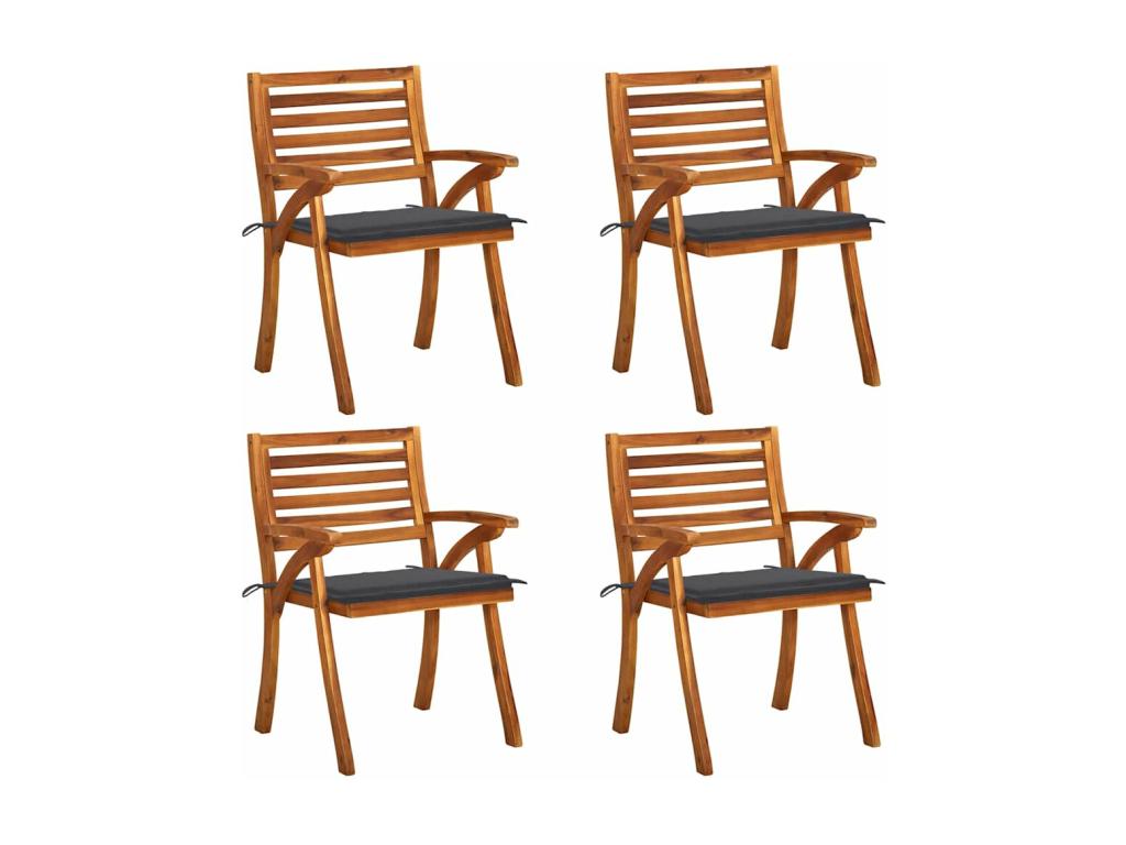 Chaises de jardin avec coussins lot de 4 Bois d'Domopure massif TJQQ71867