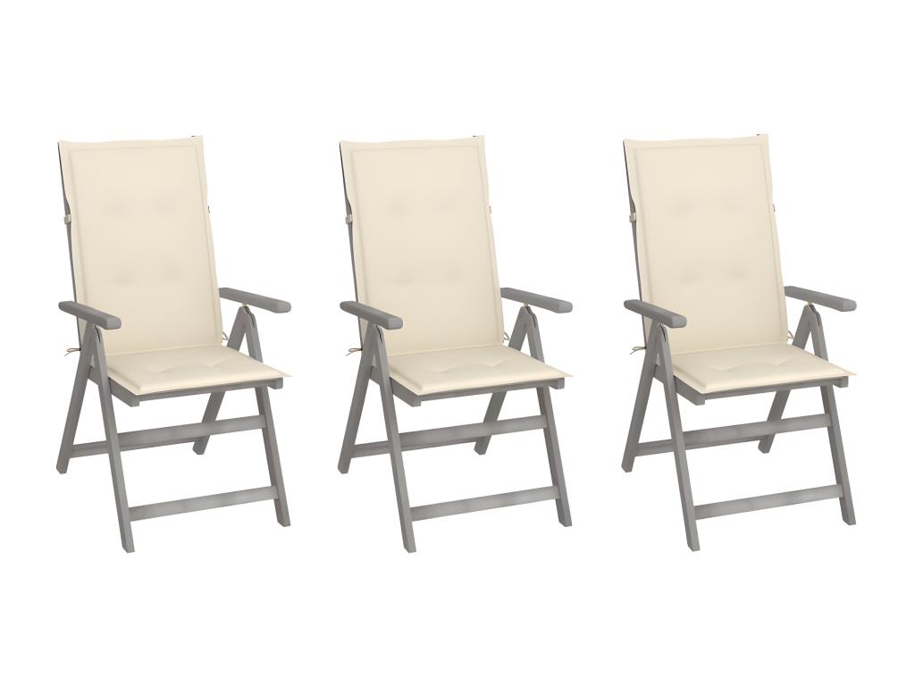 Chaises inclinables de jardin lot de 3 et coussins Bois Domopure ZZIL93027