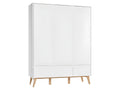 Armoire 3 portes 2 tiroirs Swing - Blanc et bois NVLQ00447