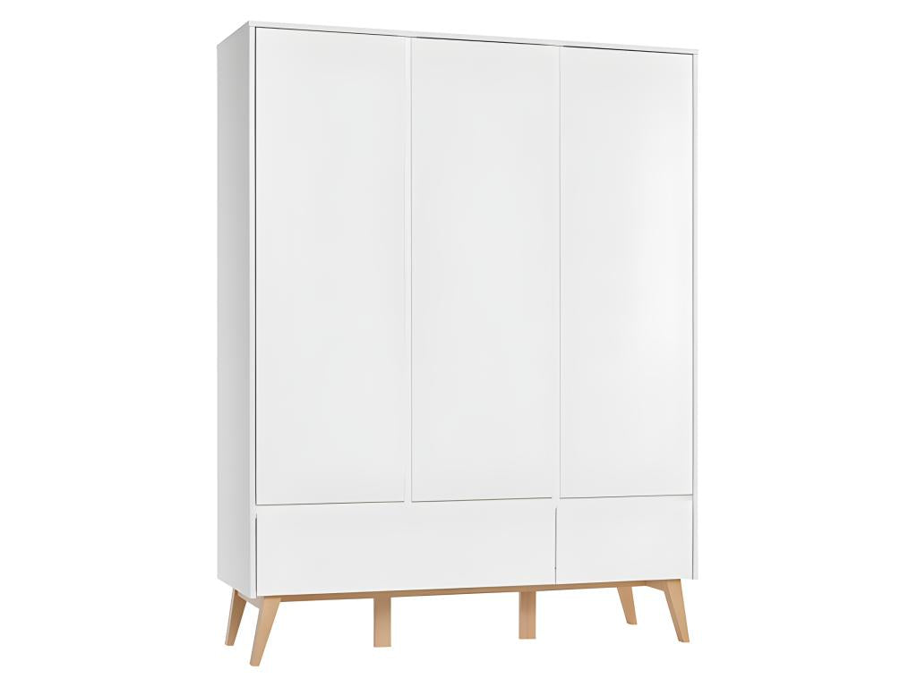 Armoire 3 portes 2 tiroirs Swing - Blanc et bois NVLQ00447