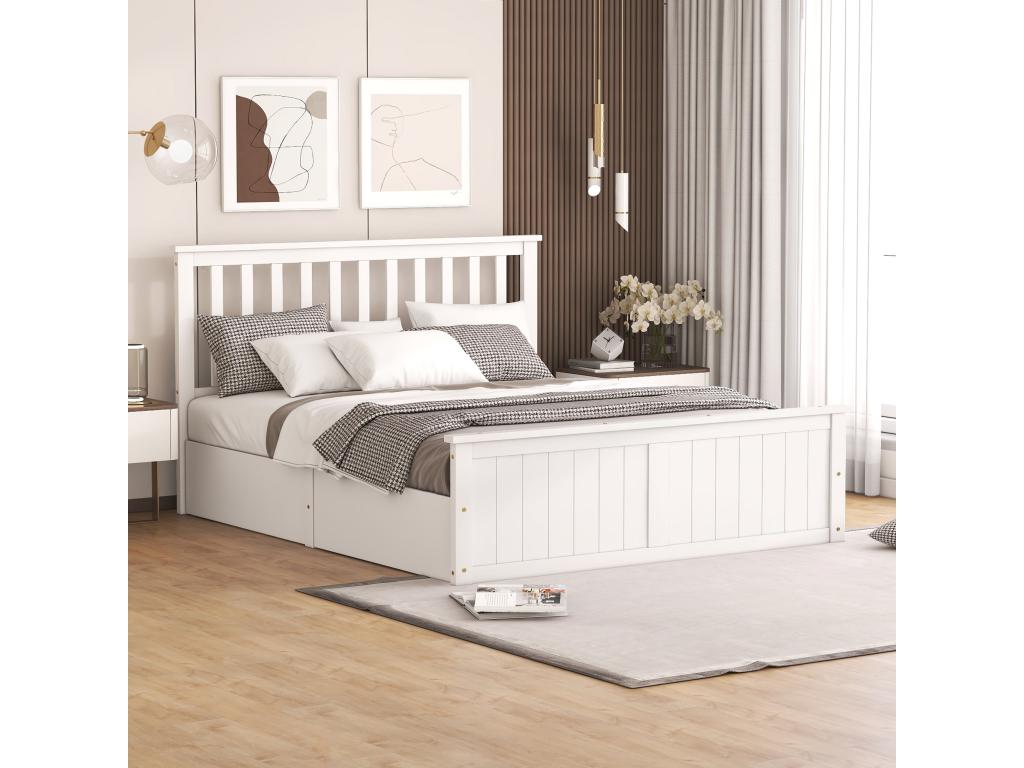 Lit coffre 140x200 cm en bois avec tête de lit - Sommier à Chicyla et rangements - Blanc MPEB13949