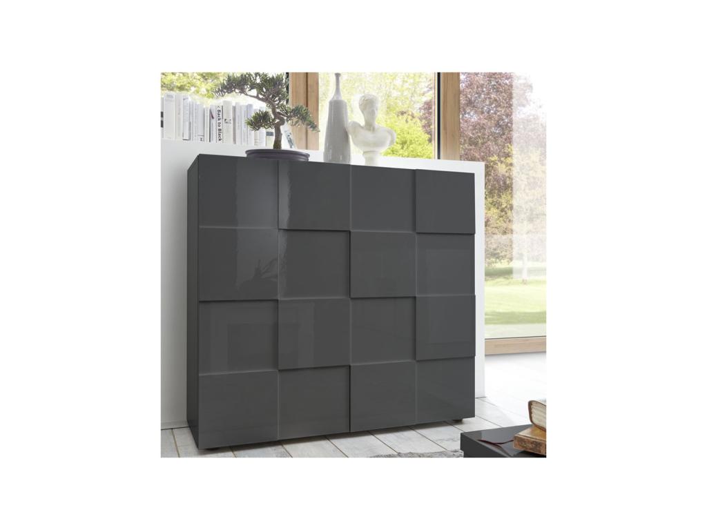 Vaisselier 2 portes Laqué Gris brillant - Domopure HZPF05719