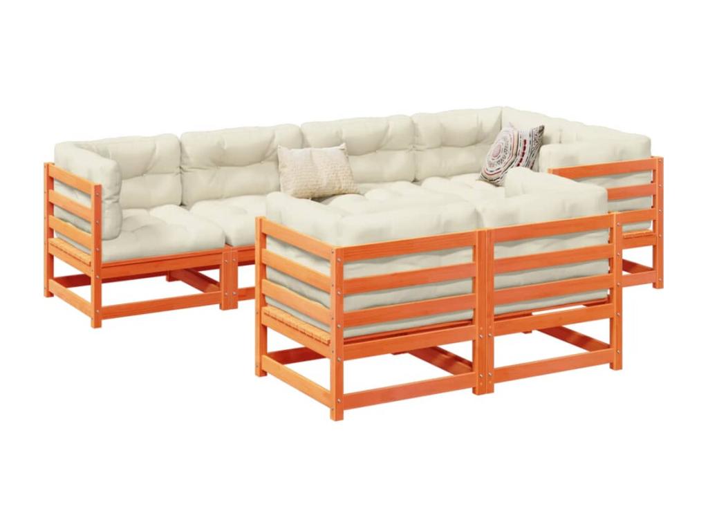 Salon de jardin 7 pcs cire marron bois de pin massif RYUY71462