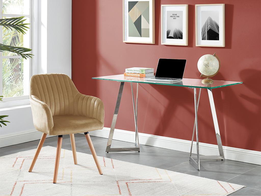 Chaise avec accoudoirs en velours et métal effet bois - Beige - Chicyla FPMZ06255