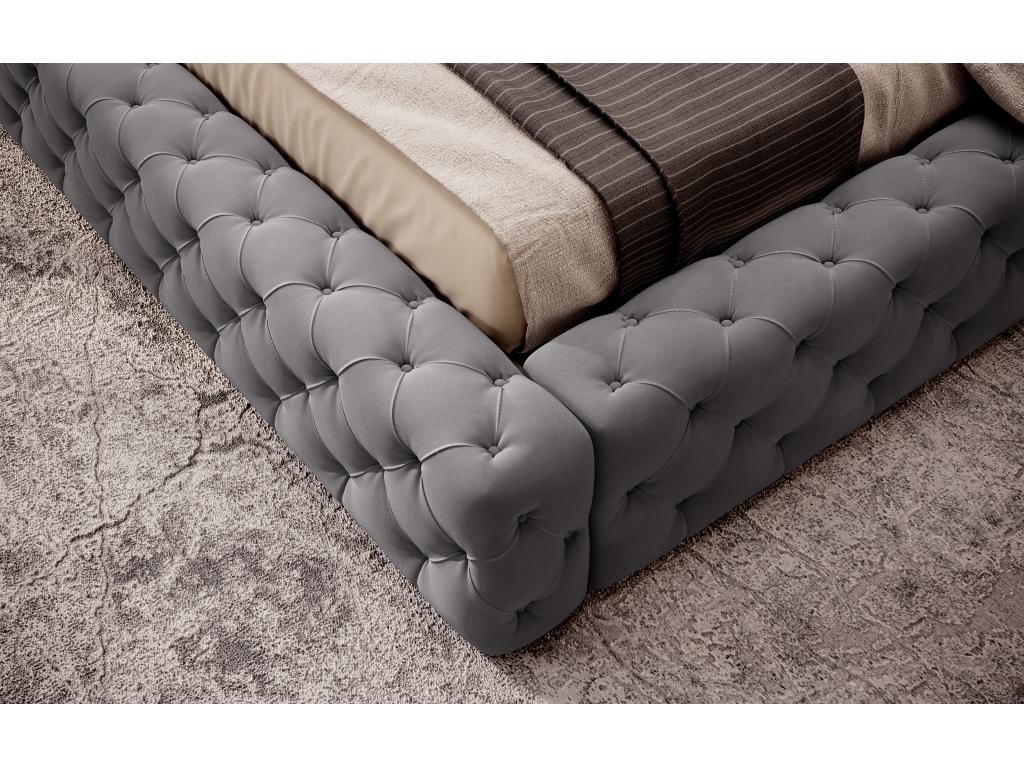 Lit design avec tête de lit et coffre capitonné velours gris foncé Domopure - 3 tailles-160x200 JXMZ36602