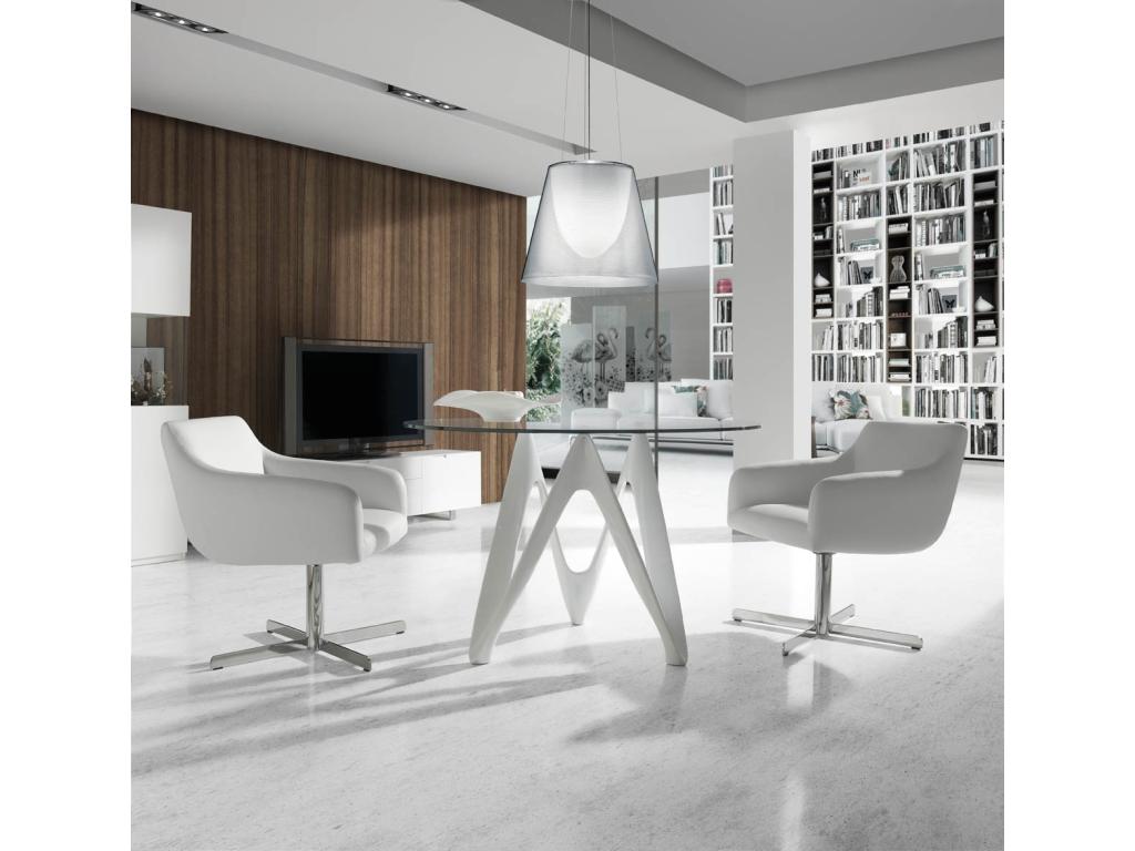 Table ronde design fibre de verre laqué argent Domopure-Dimensions D 130 x H 76 cm EKZM22875