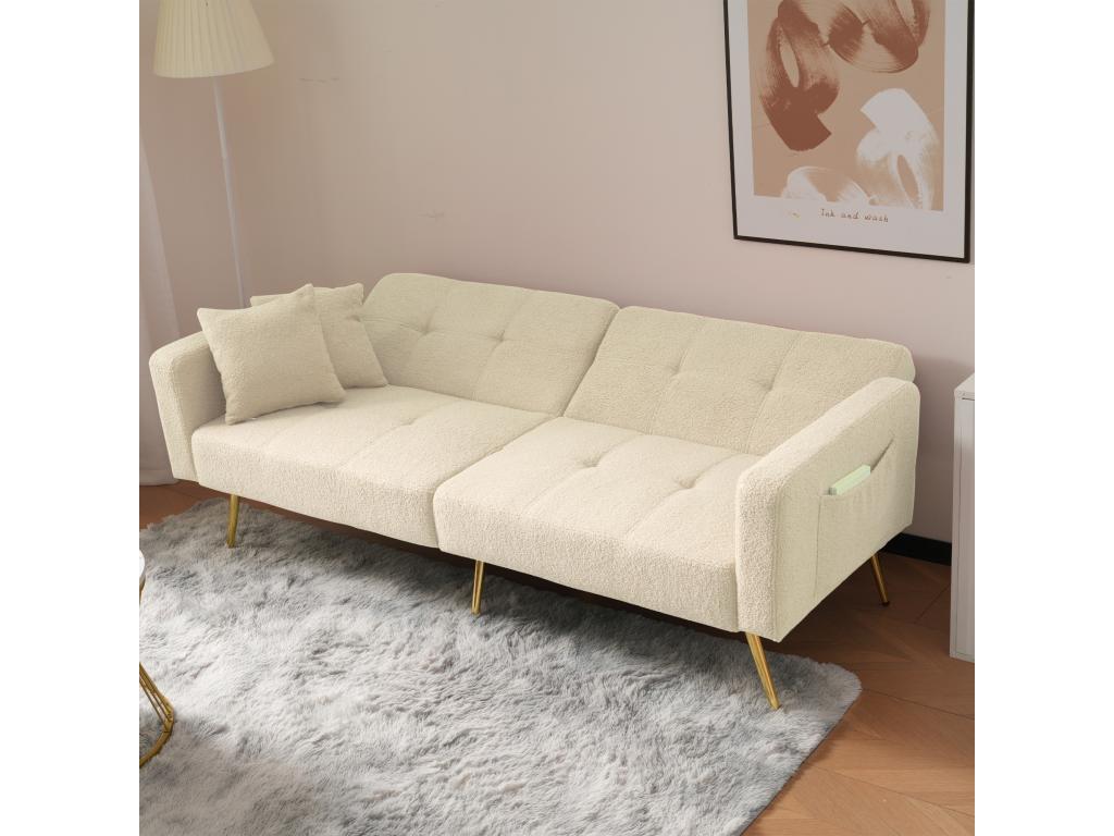Canapé convertible avec dossier réglable - 2 places - tissu bouclette - Beige UZNZ22754